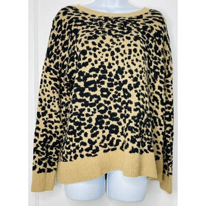 Loft Womens Knit Sweater Sz M Brown Black Cheetah Print Popover